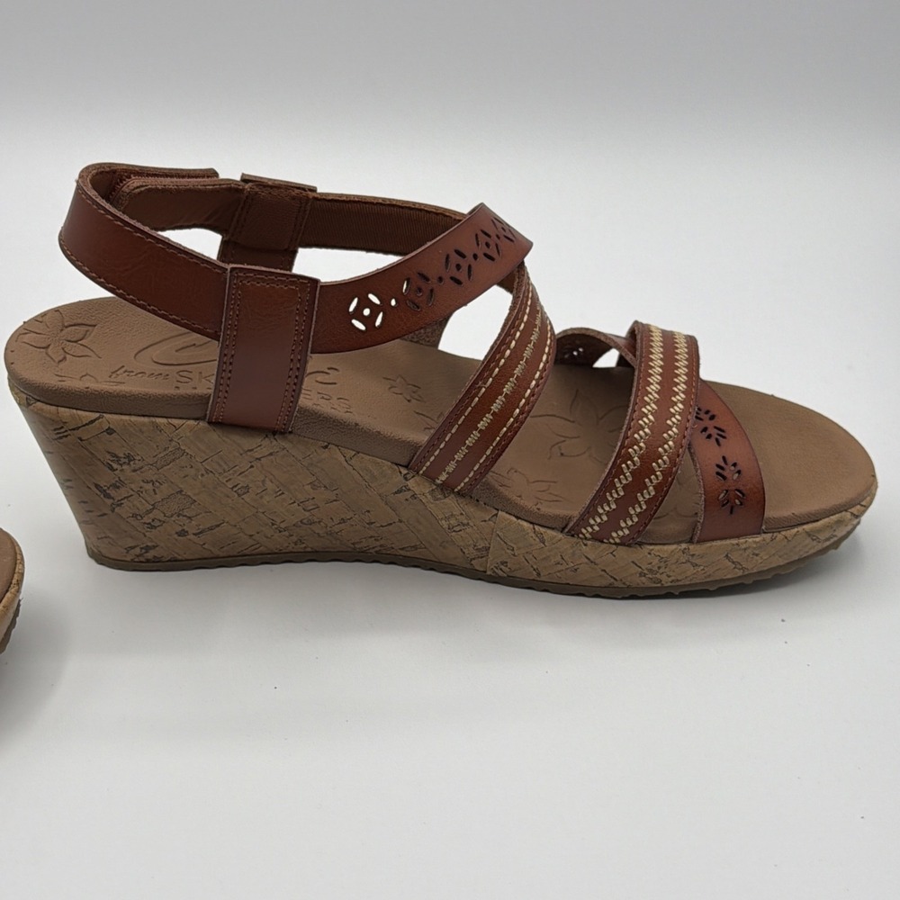 Skechers Beverlee Delicate Glow Luggage Brown Wedge Sandals Strappy Womens Sz 9 - Picture 9 of 16